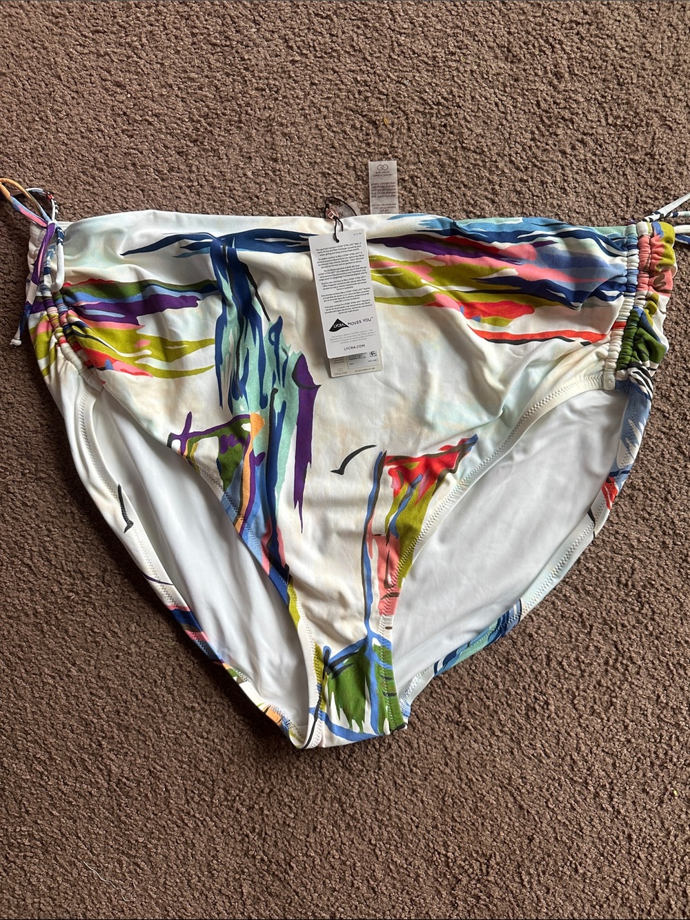 CALIA by Carrie Underwood White Multicolor Abstract Mid-Rise Bikini Bottom